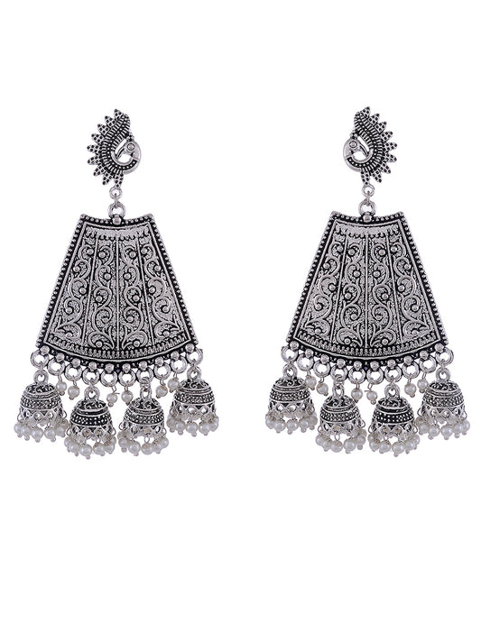 Silver Plated Oxidised Indian Peacock Jhumka for Women Online
