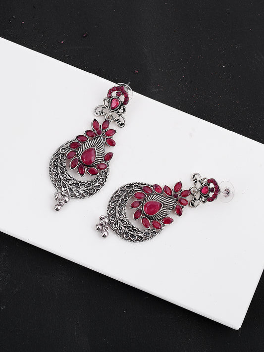 Silver Plated Red Drop Dangler Earrings for Women Online