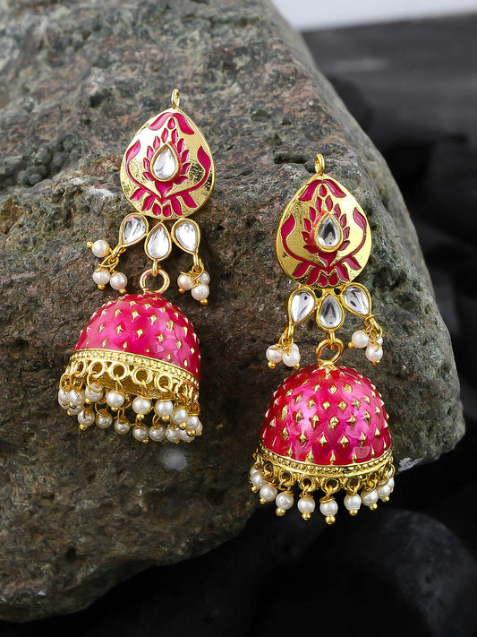 Pink Kundan Jhumka Earrings Women Online