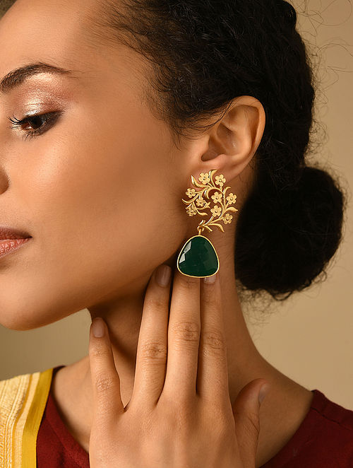 Gold Plated Stone Studded Drop Earrings for Women Online