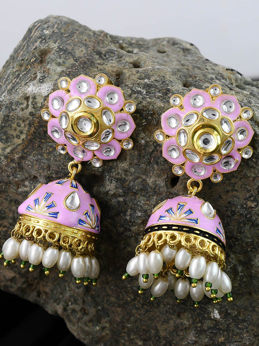 Golden Touch Gulabi Pink Blue Jhumka Drop Earrings for Women Online
