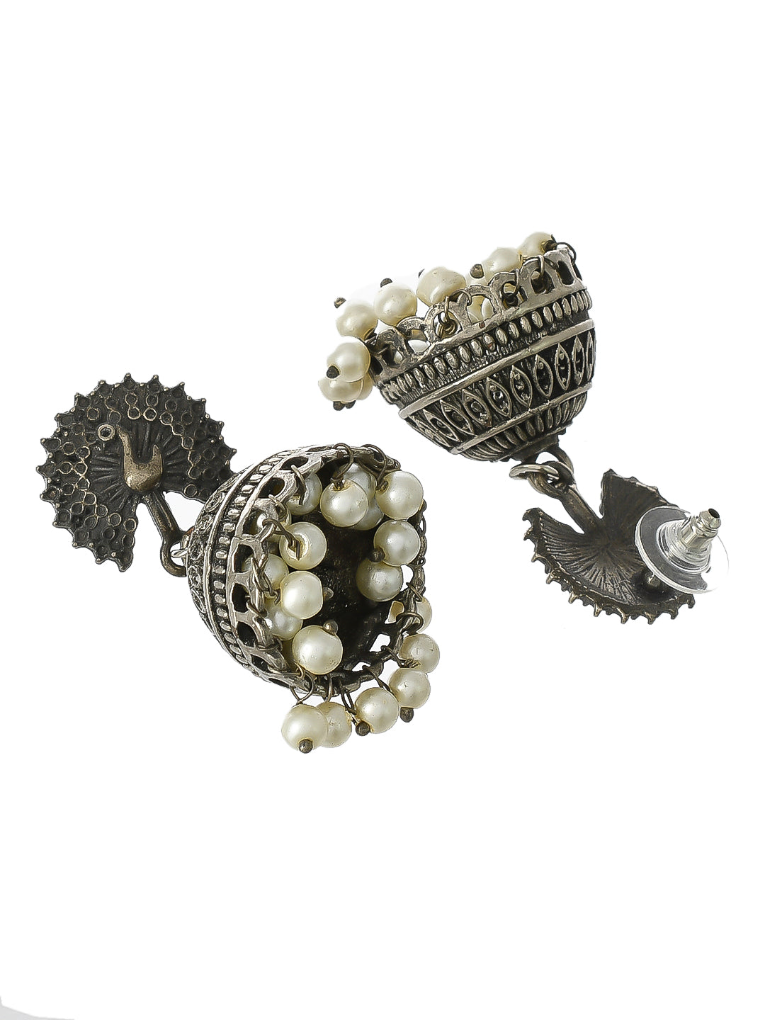 Girls Oxidised Pearl Casual Long Jhumka Earrings