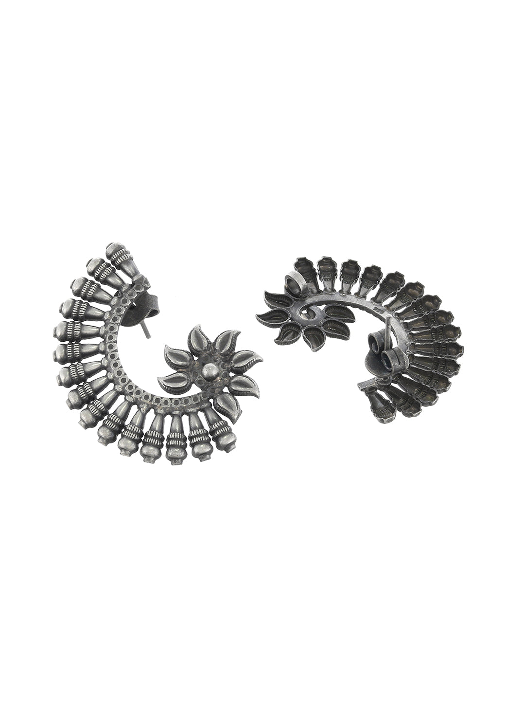Silver Toned Grey Floral Studs