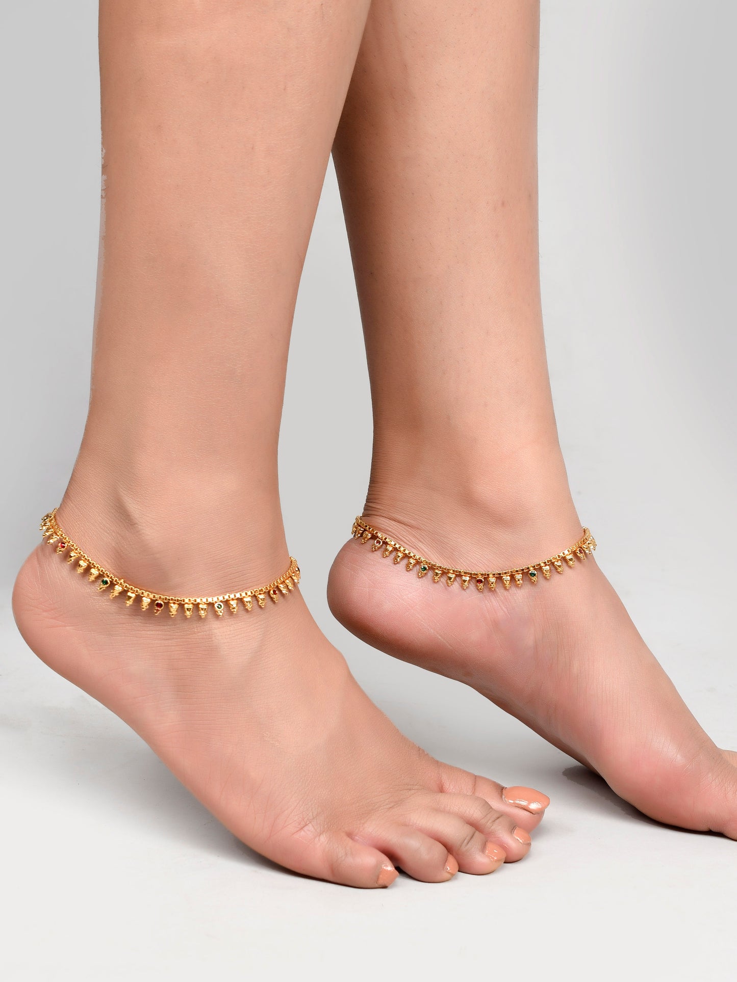 Gold Toned Multi Stone Studded Chain Anklet