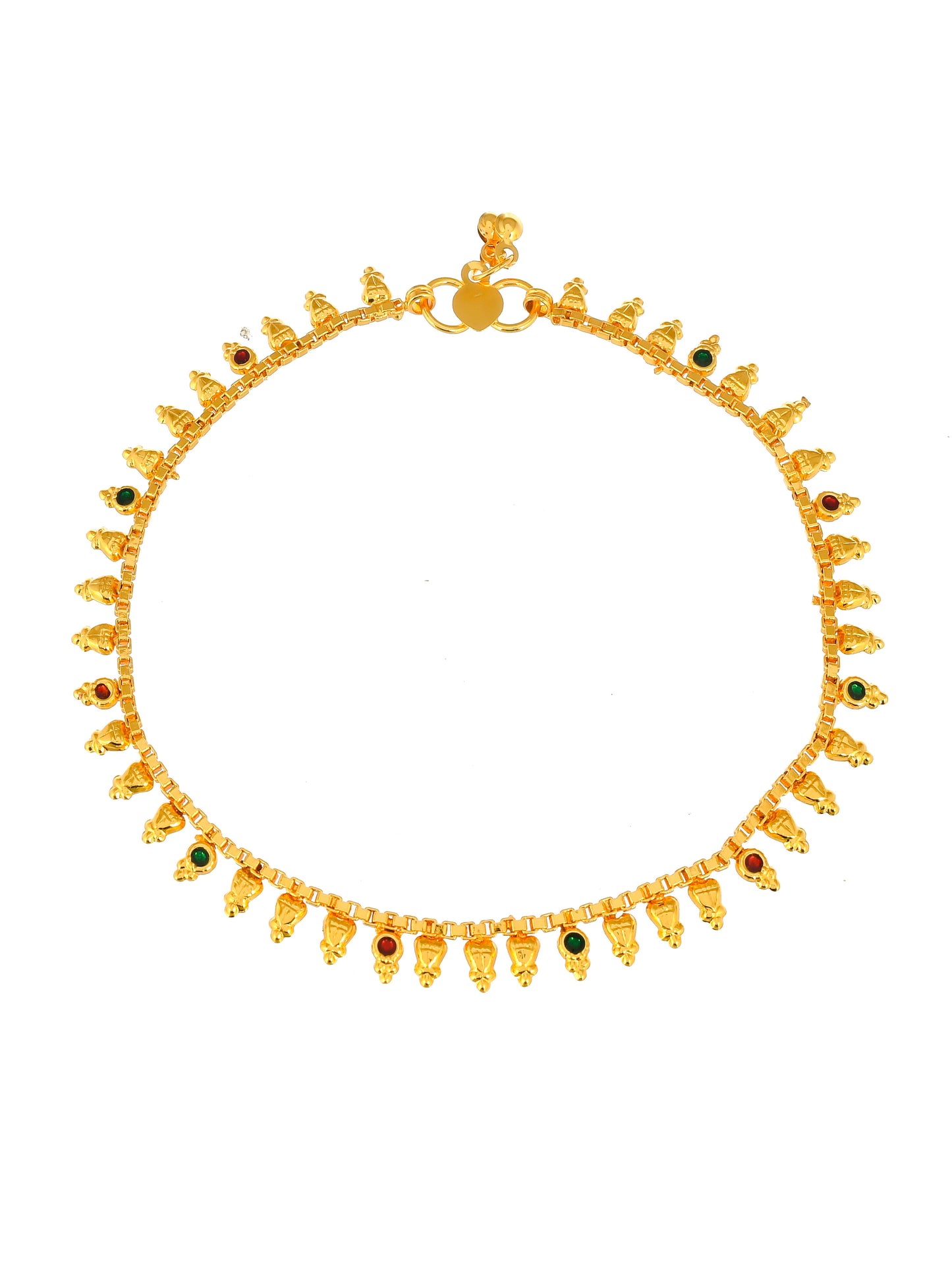 Gold Toned Multi Stone Studded Chain Anklet For Women