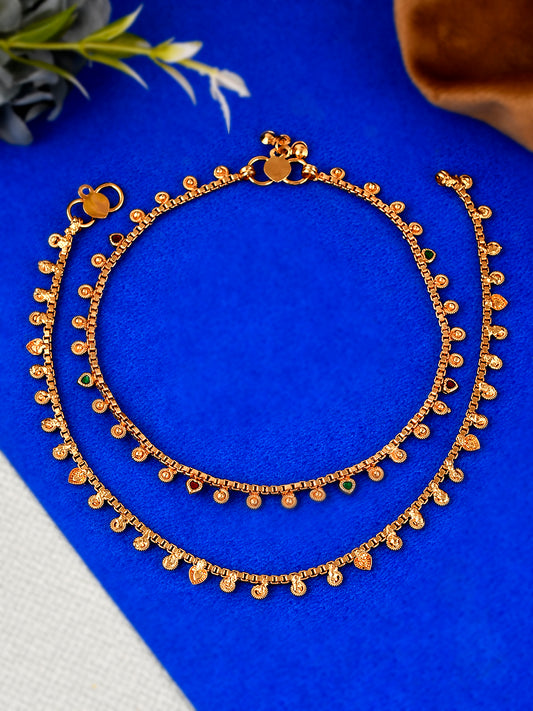 Gold Plated Multi Stone Studded Chain Ankle Bracelet for Women Online
