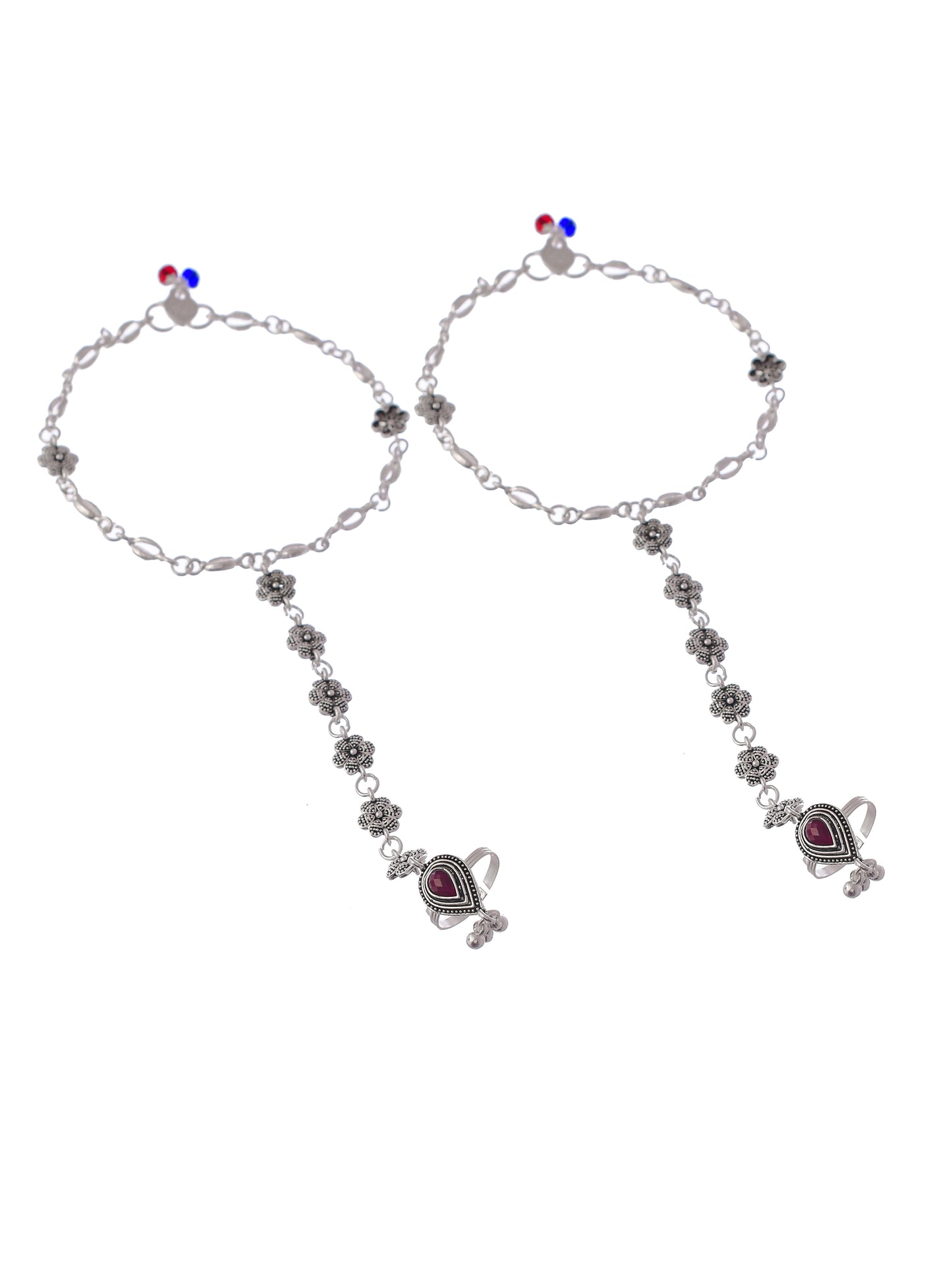 Flower motif Chain Anklet with toerings