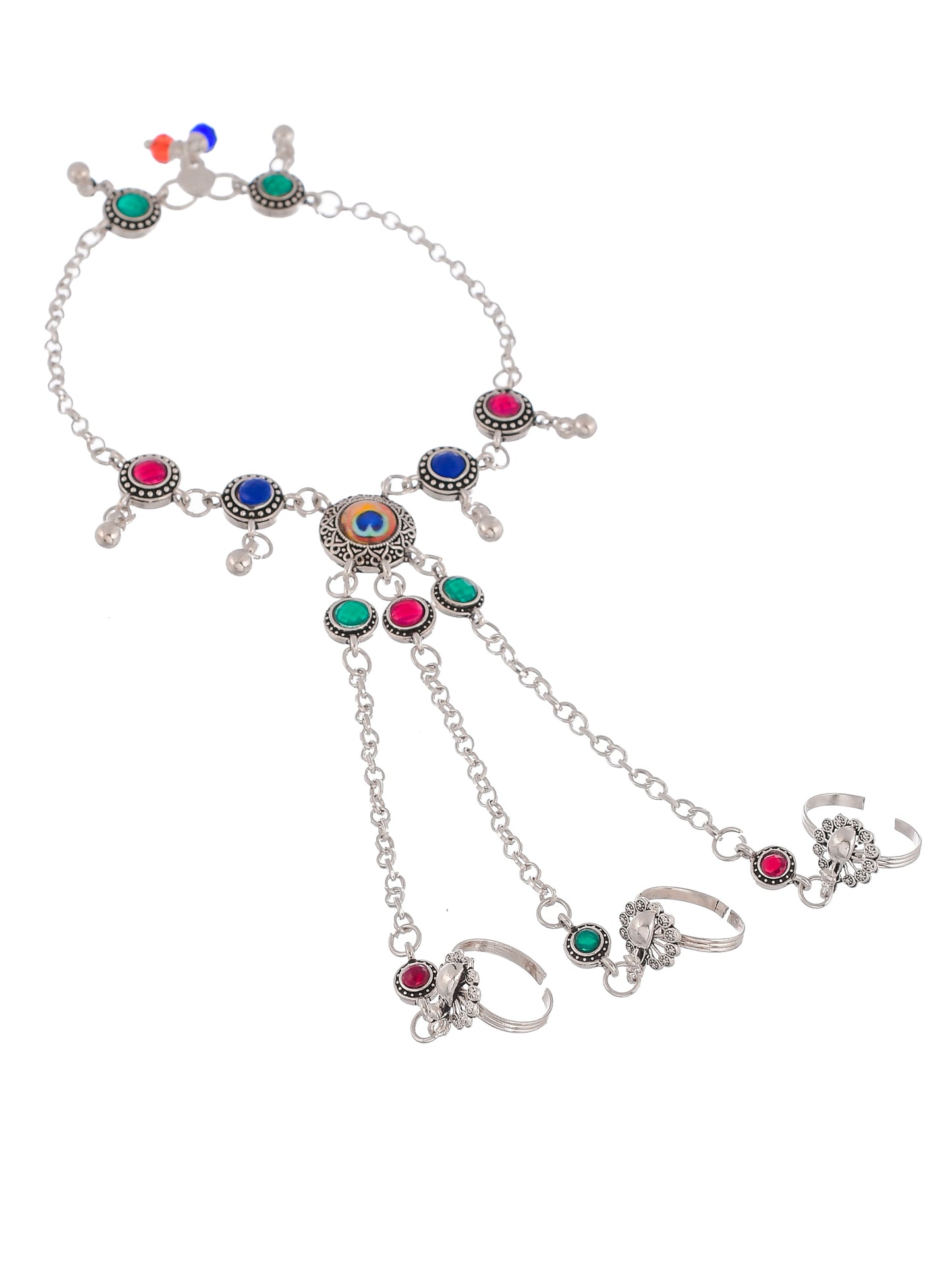 Multi stone silver plated anklet with triple toering