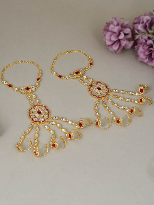 Set of 2 Ethnic Gold Plated Bridal Hathphool Bracelet With Ring for Women Online