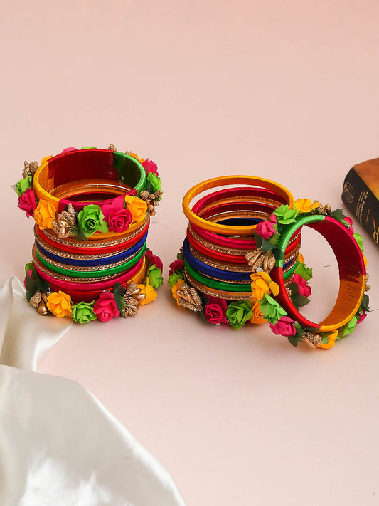 Set of 22 Multicolor Flower Thread Bangles for Women Online