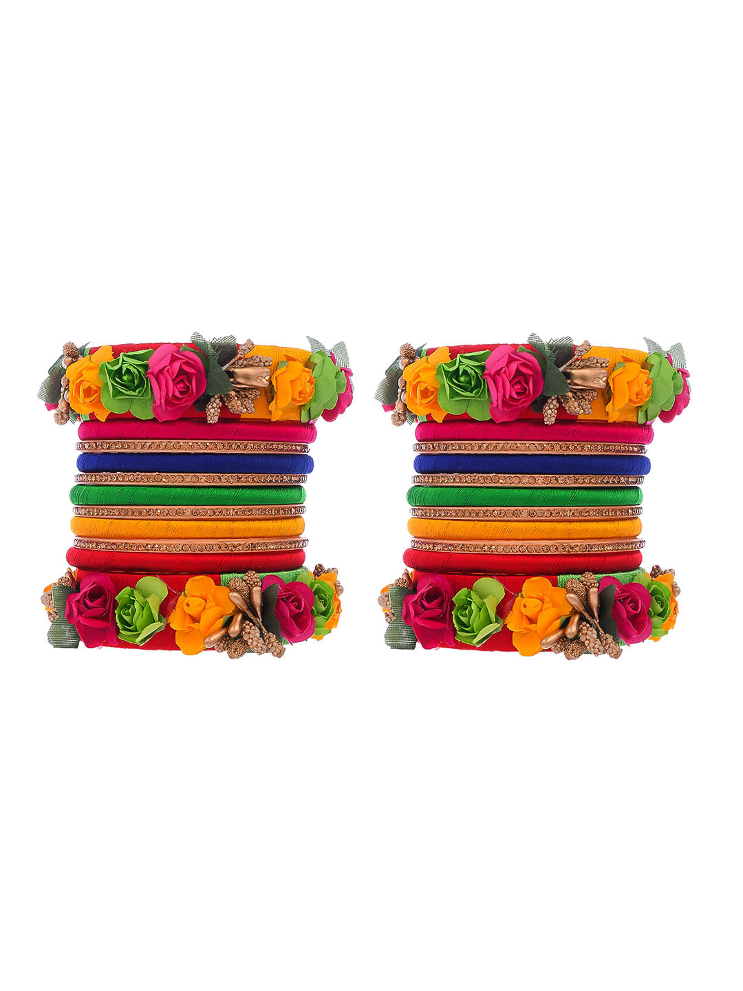 Set Of 22 Multicolor Flower Thread Bangle Set For Women