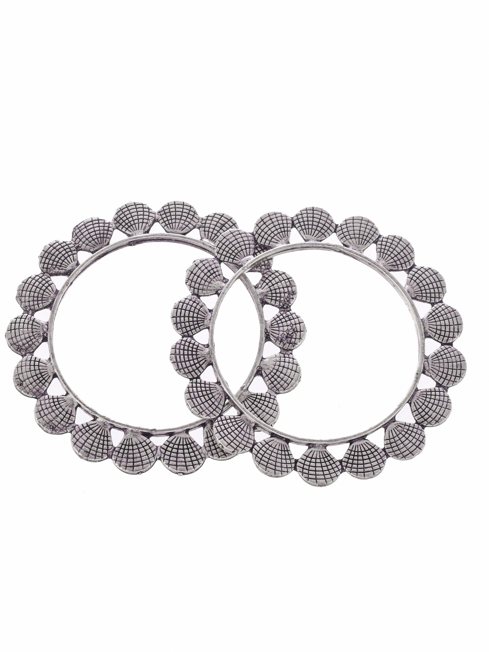 Set Of 2 Silver Toned Oxidised Handcrafted Bangles