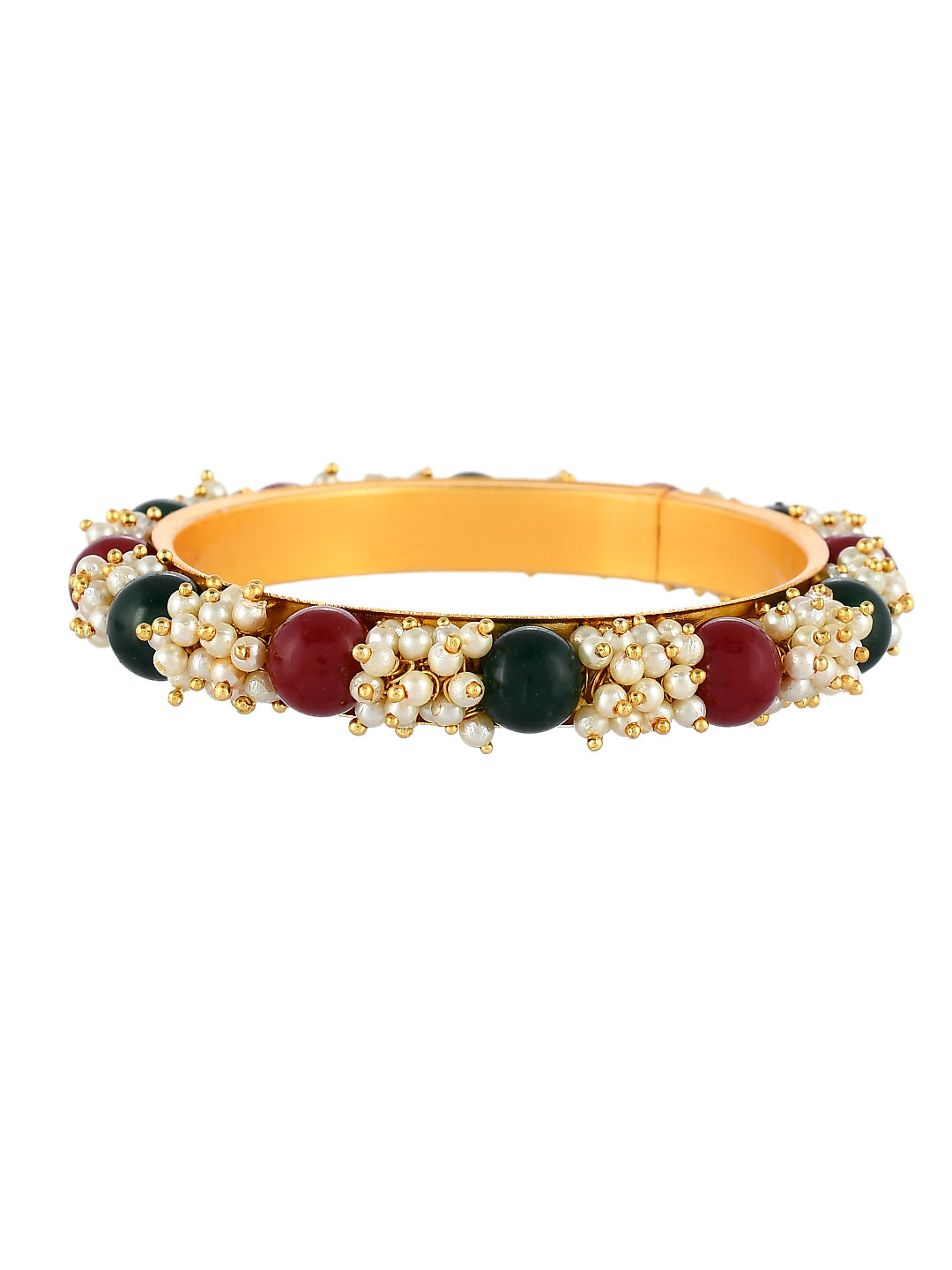Green Red Gold Plated Pearls Set Of 2 Bangles For Women
