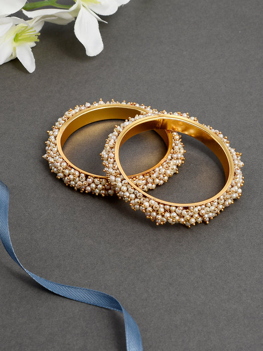 Gold Plated Pearl Set of 2 Traditional Bangles for Women Online