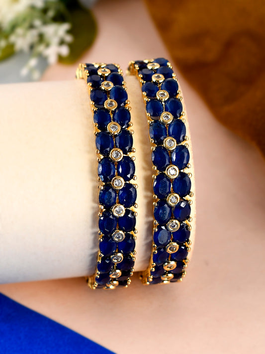 Set of 2 Gold Plated Blue Stone Handcrafted Bangles for Women Online