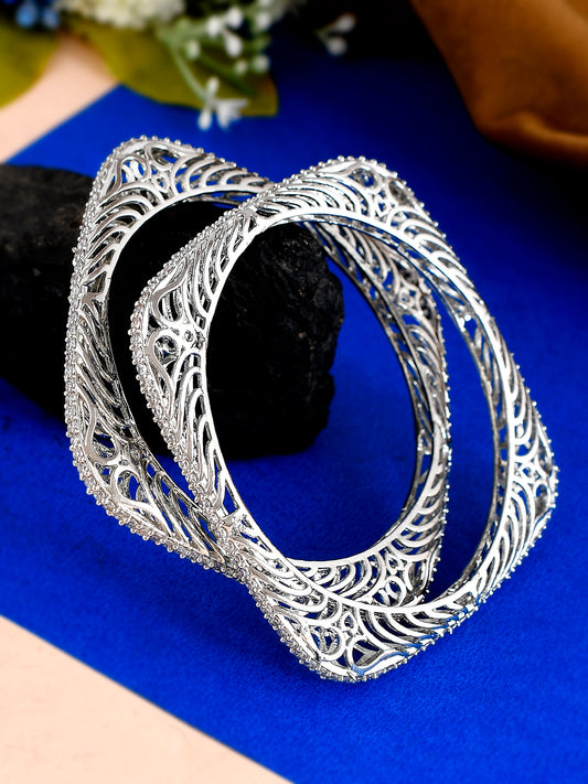 Set of 2 Silver Plated Ad Bangles for Women Online