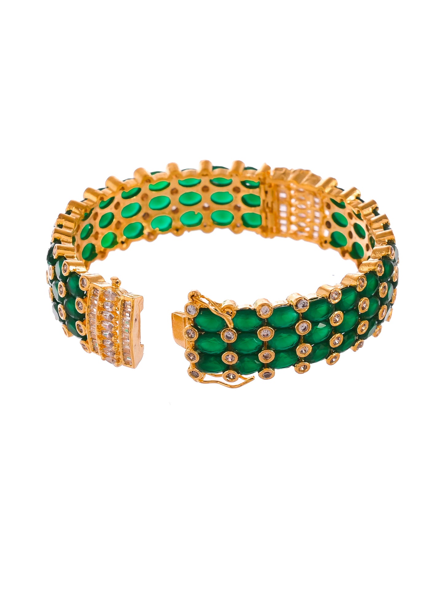 Set Of 2 Gold Plated Green Stone Studded Handcrafted Bangles