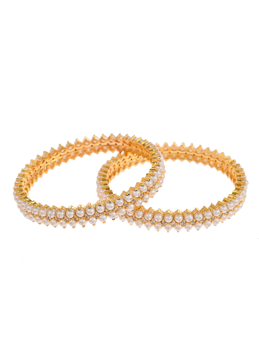Set Of 2 Gold Plated Pearl Beads Enamelled Bangles