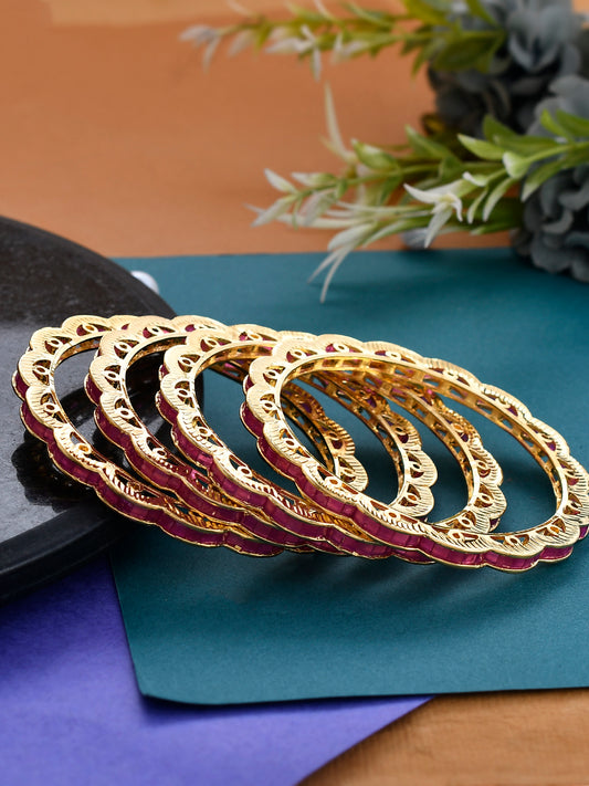 Set of 4 Gold Plated Ad Studded Handcrafted Bangles for Women Online