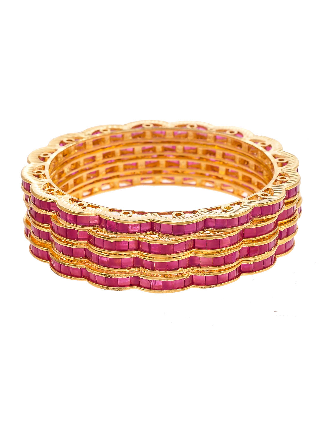 Set Of 4 Gold Plated Ad Studded Handcrafted Bangles