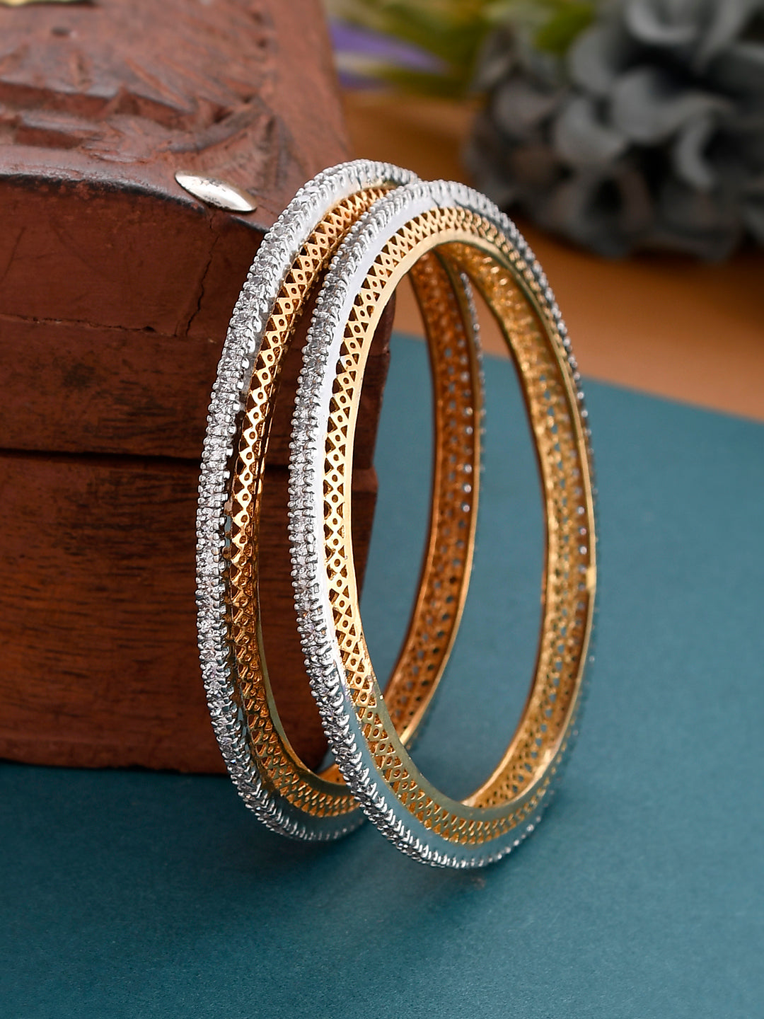 Set of Gold Silver Plated American Diamond Bangles