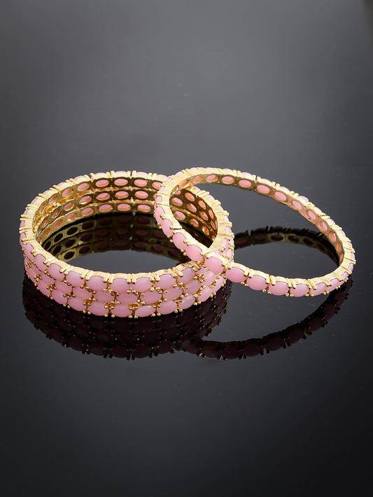 Set of Four Gold Plated Pink American Diamond Handmade Ethnic Bangles for Women Online