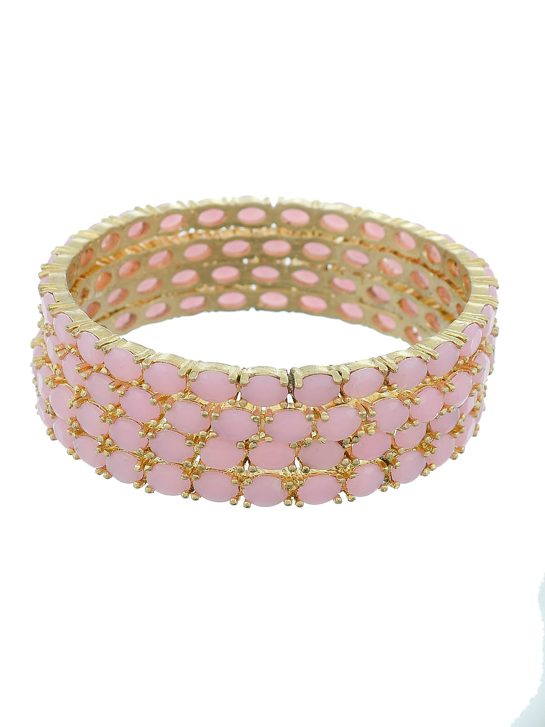 Set Of Four Gold Plated Pink American Diamond Studded Handmade Ethnic Bangle For Women