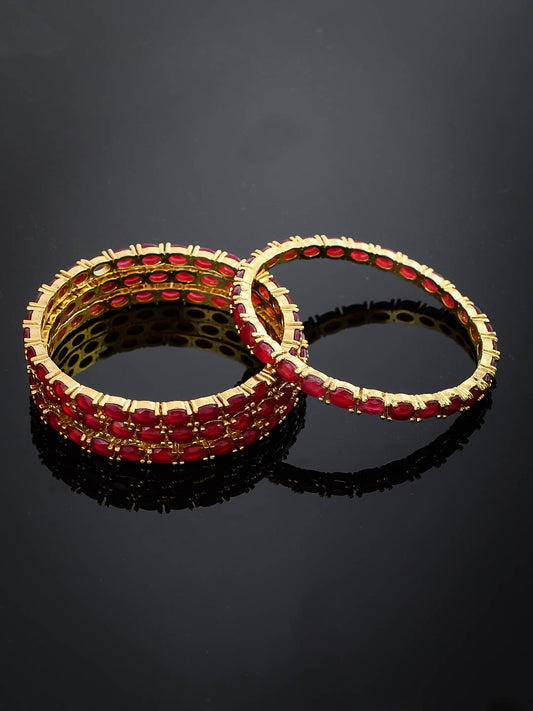 Set of Four Gold Plated Red American Diamond Handmade Ethnic Bangles for Women Online
