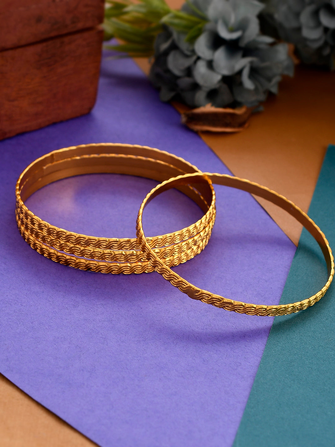 Buy Set of Gold Plated Casual Handcrafted Bangles for Women