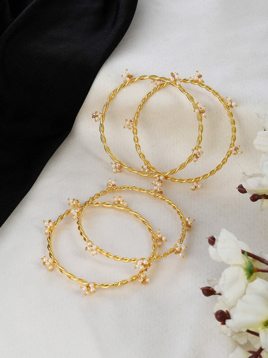 Set of 4 Gold Plated Pearl Twisted Bangles for Women Online