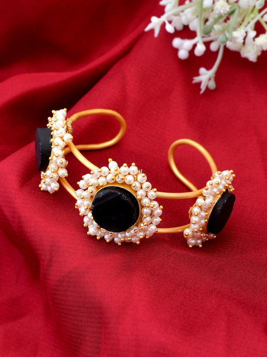 Black Stone Kada Gold Plated Pearl Bracelets for Women Online