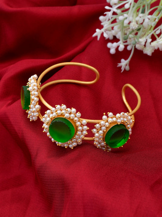 Green Stone Kada Gold Plated Pearl Bracelets for Women Online