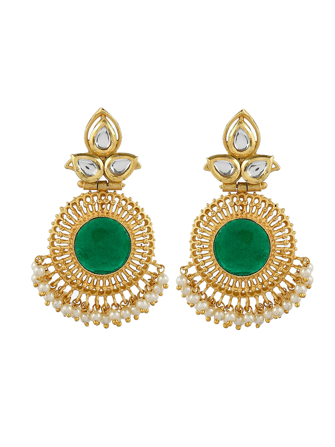 Gold Plated Green Emerald Pearl Drop Earrings For Women