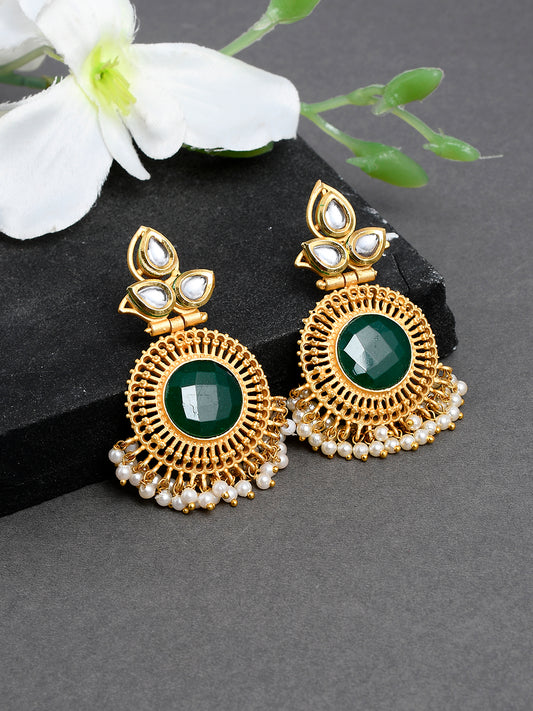 Gold Plated Green Emerald Pearl Drop Earrings for Women Online