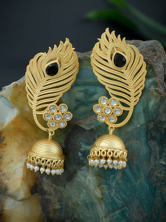 Peacock Feather Golden Jhumki Earrings for Women Online