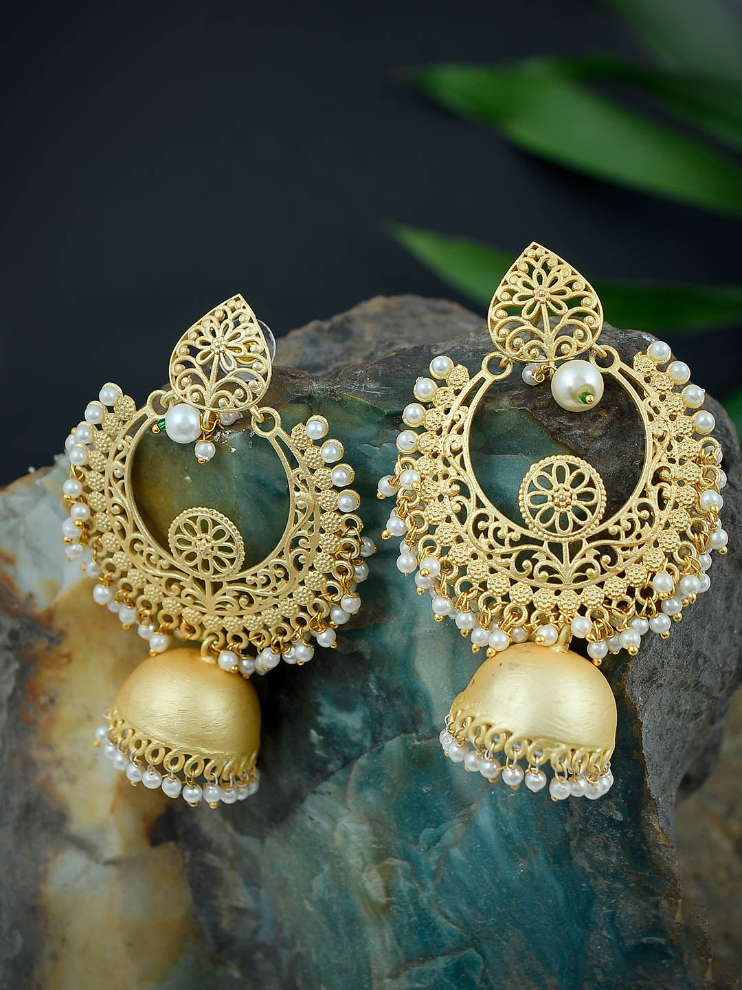 Golden Pearl Chandbali Jhumki Earrings for Women Online