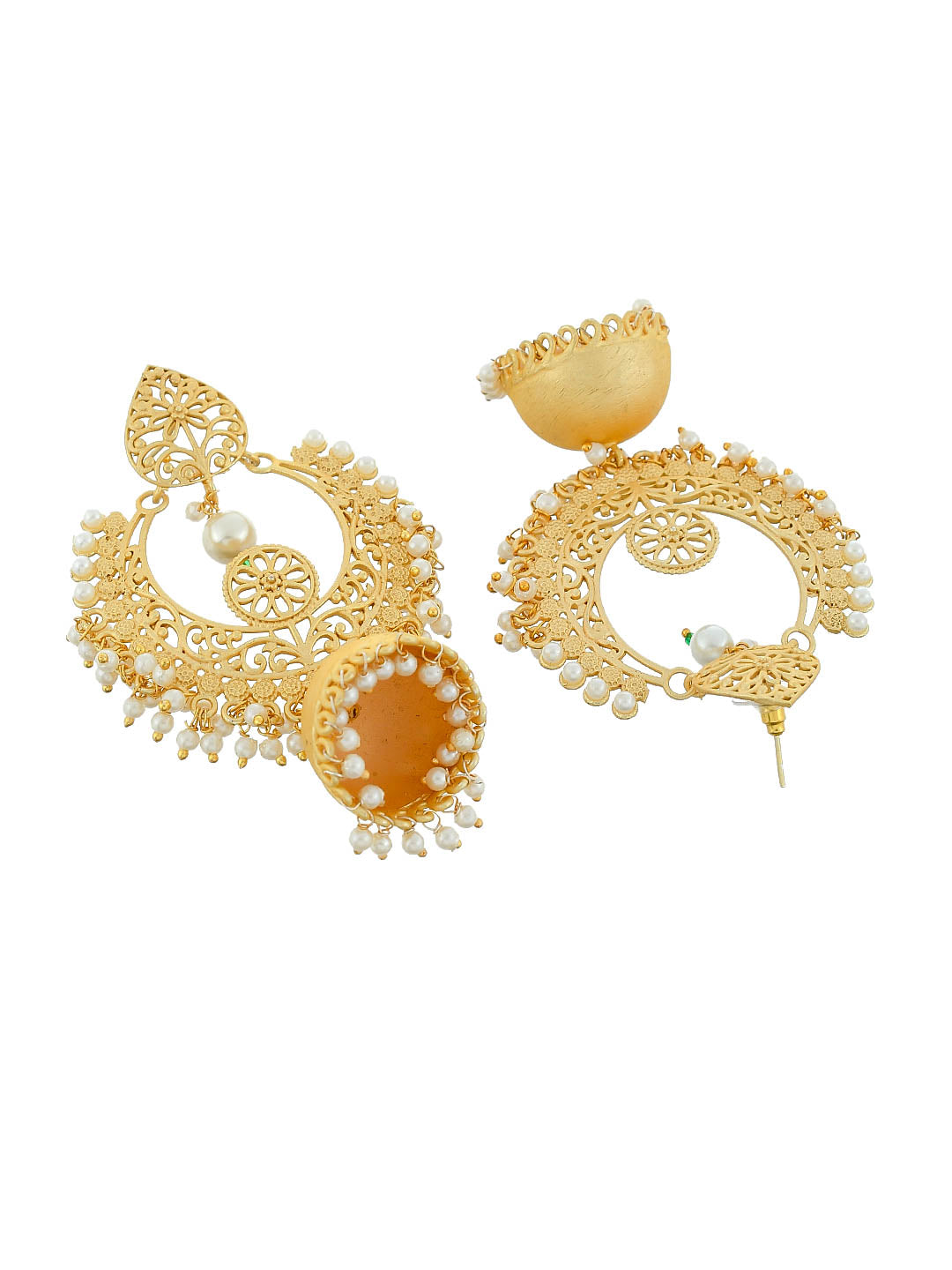 Golden Pearl Chandbali Jhumki Earrings