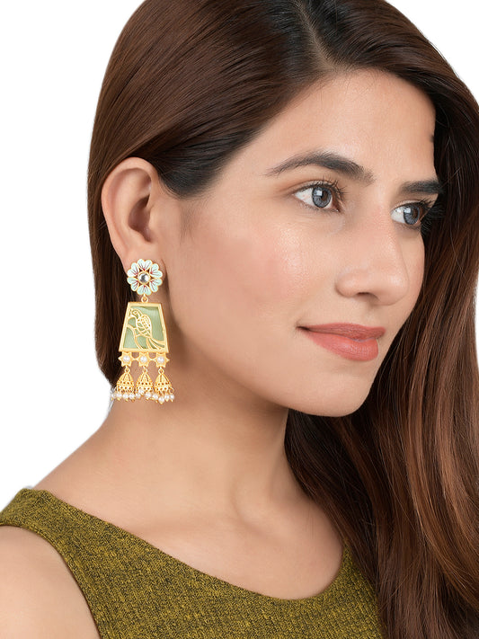 Ethnic Indian Gold Plated Pistachio Meenakari Jhumkas Earrings for Women Online