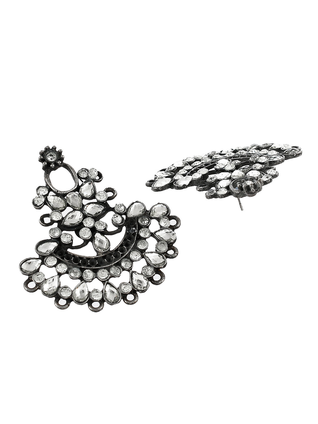 Oxidized Silver Tone Kundan Designer Drop Earrings For Women