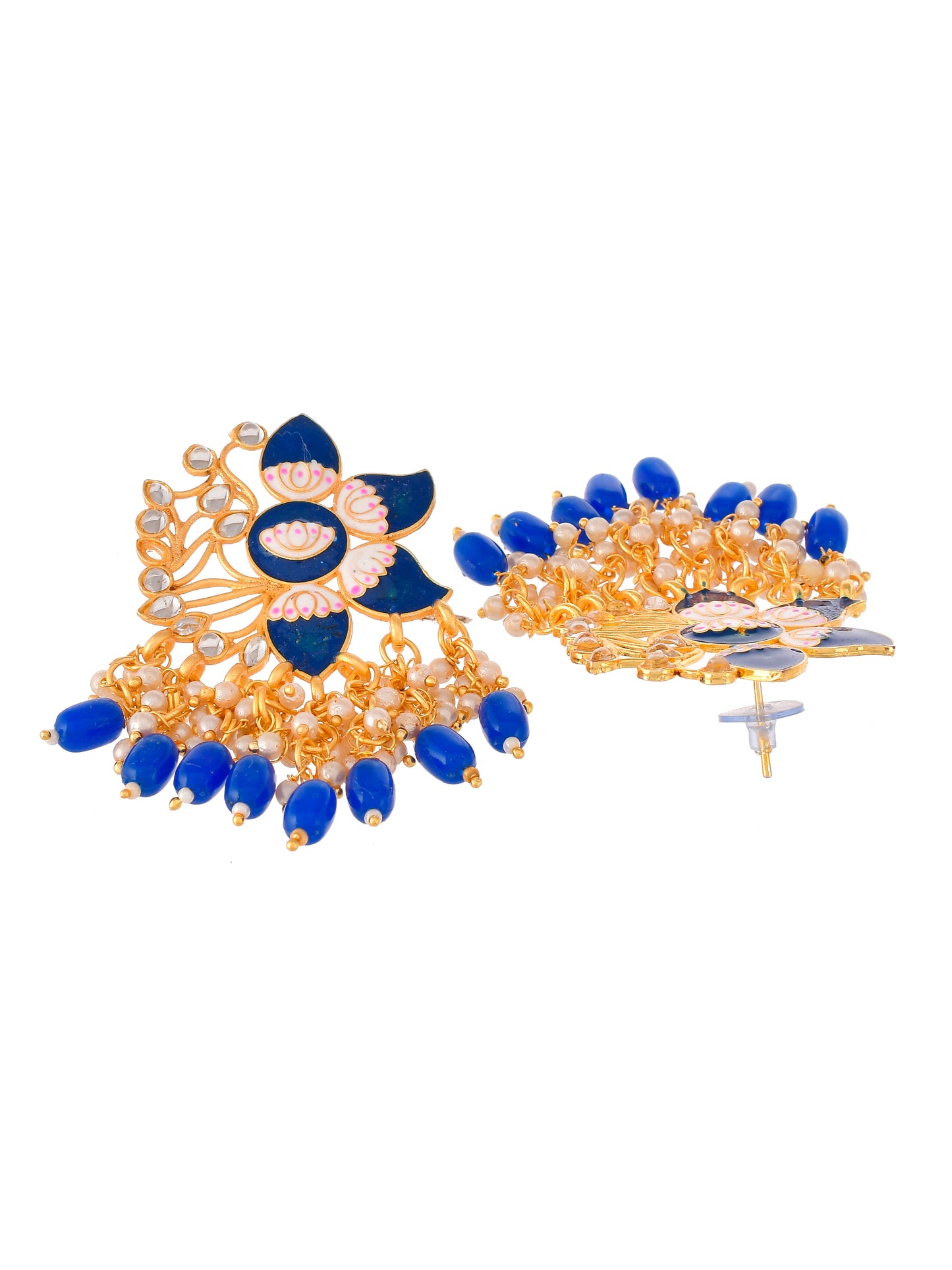 Trending Blue Kundan Studded Floral Earrings for women /girls