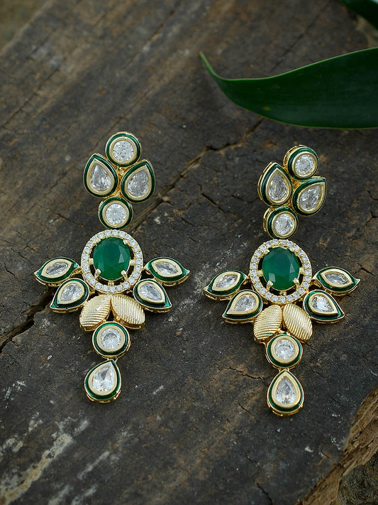Green Minakari Kundan Long Earrings for Women Online