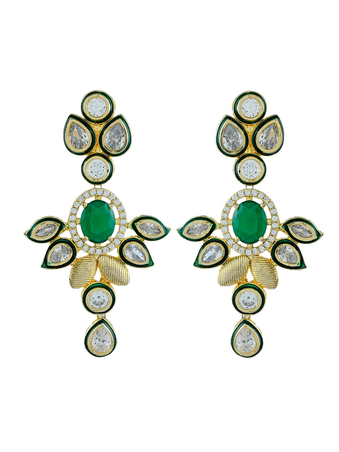 Green Minakari Kundan Long Earrings For Women