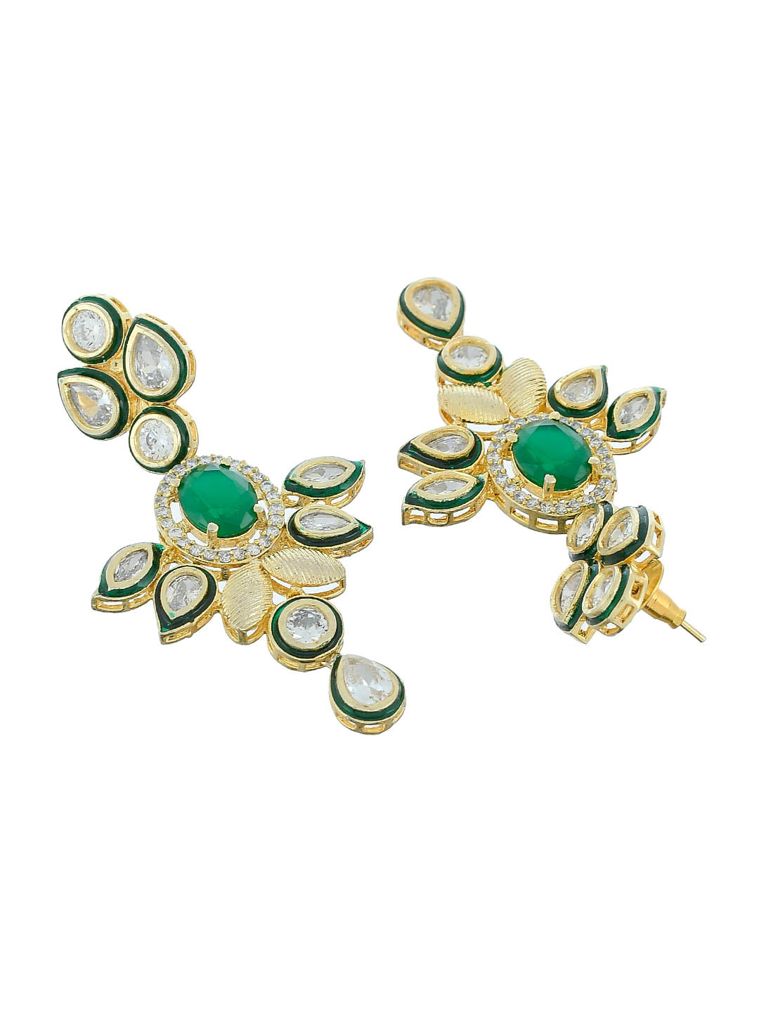 Green Minakari Kundan Long Earrings For Women