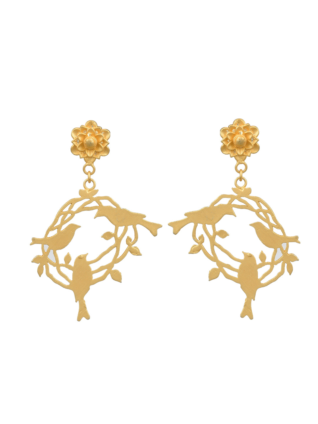 Floral Gold Plated Stud Circle Of Life Earrings For Girls