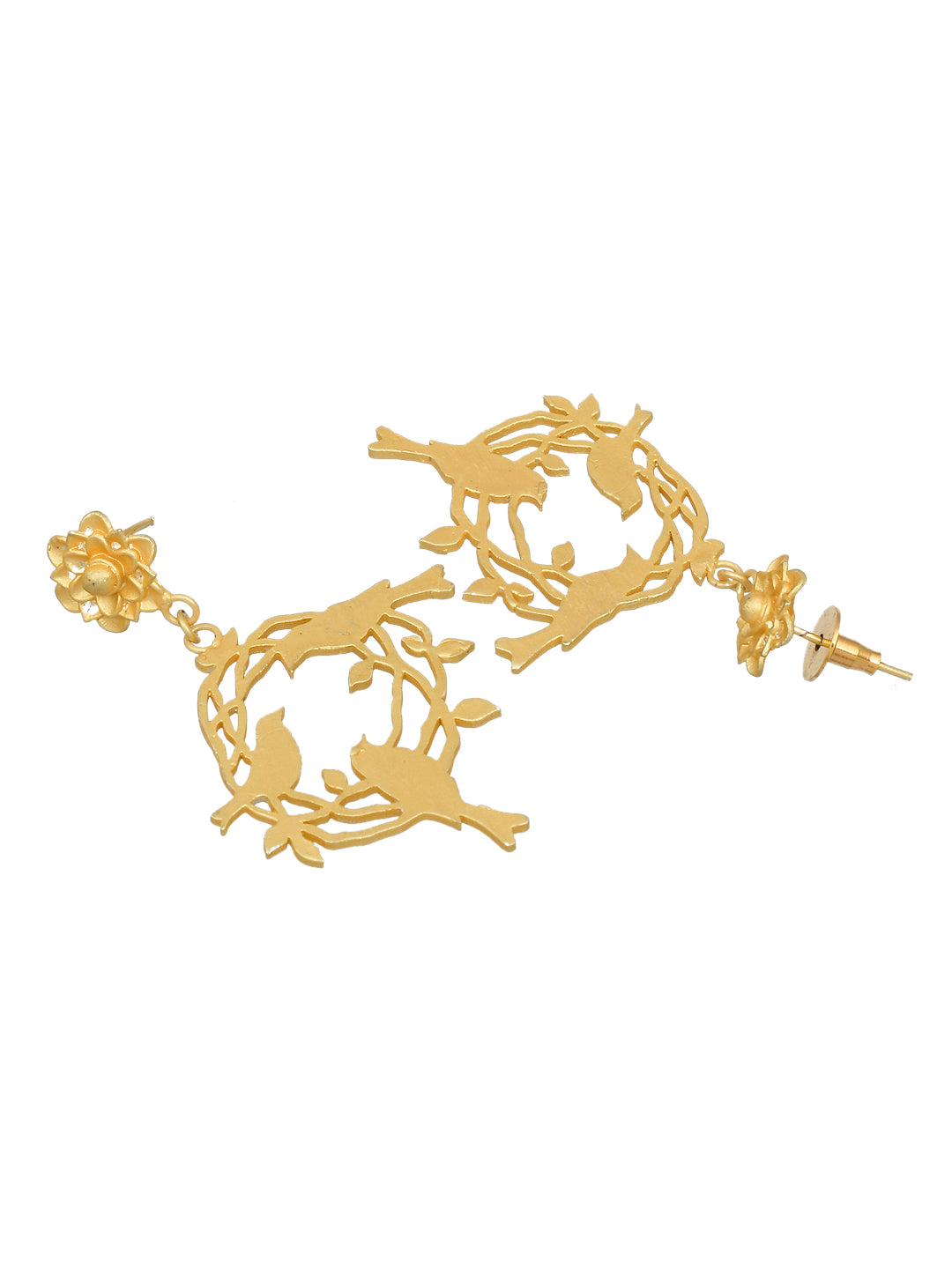 Floral Gold Plated Stud Circle Of Life Earrings For Girls