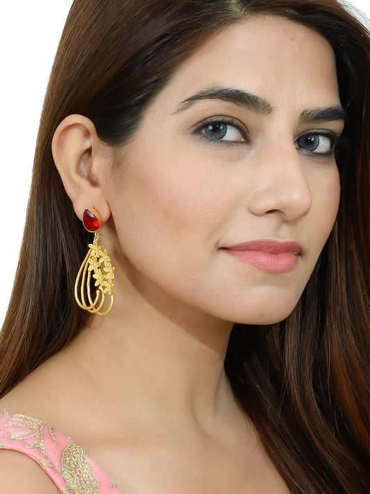 Red Golden Blossoming Flower Earrings for Women Online
