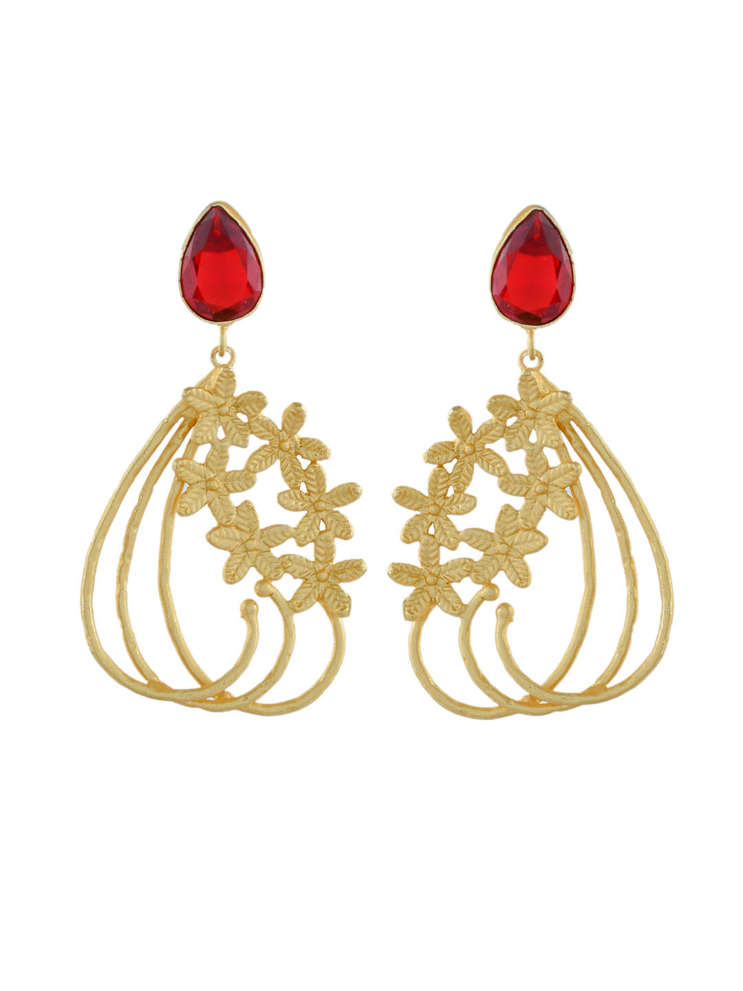 Red Golden Blossoming Flower Earrings For Girls