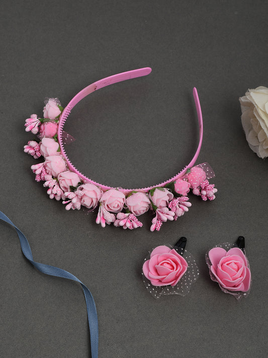 Pink Flower Tiara Hairband With Tic Tac Hairpin for Women Online