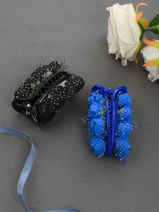 Black & Blue Set of 2 Embellished Claw Clips for Women Online