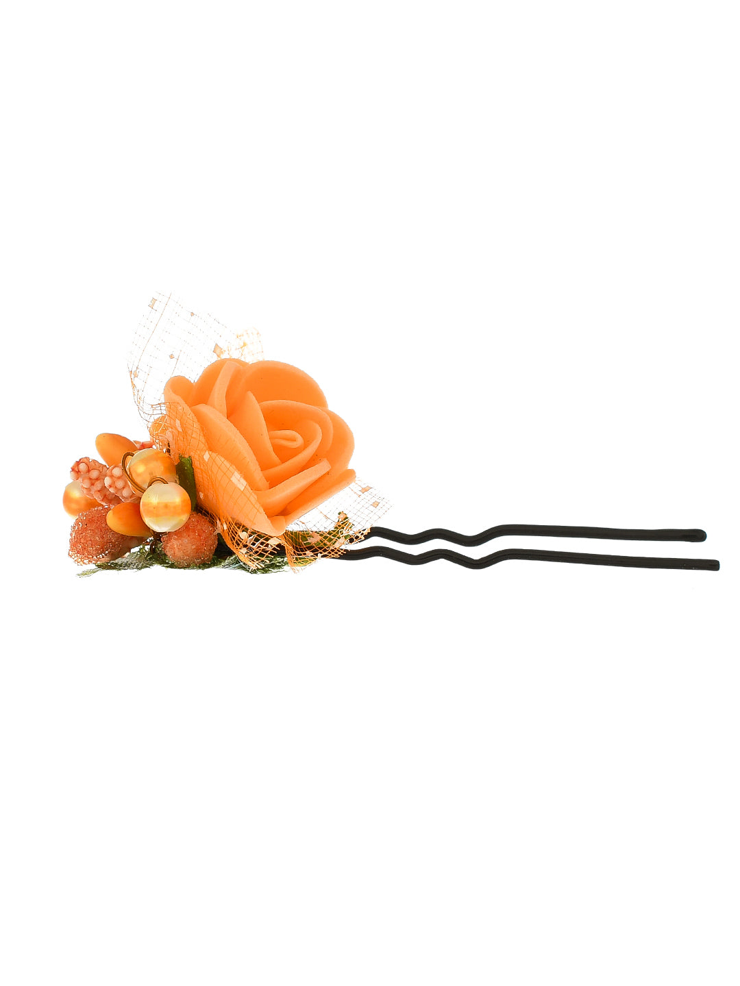 Orange Flower Juda Designer Pin Hair Accessory